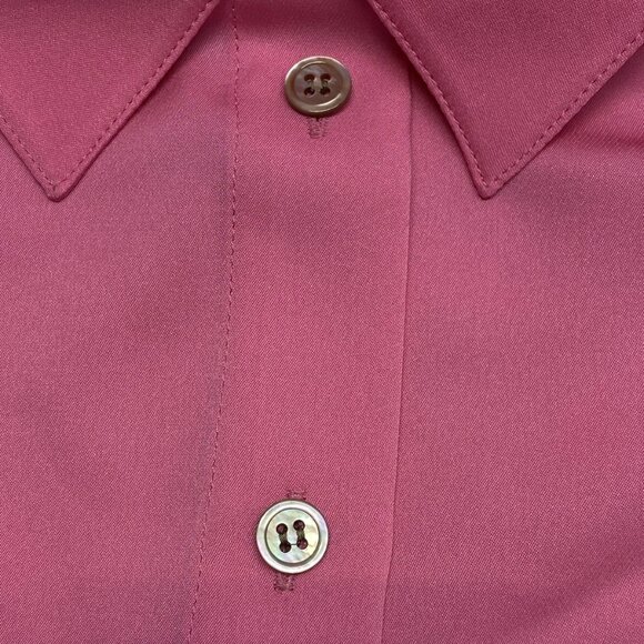 NEW THEORY Women’s Shirt Bright Pink Size L Cap Short Sleeve Silk Georgette - Picture 2 of 10